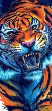 This phone live wallpaper features an energetic painting of a tiger set against a clean white background