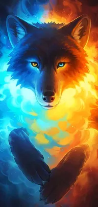 This live wallpaper showcases stunning concept art of two furry animals standing in a serene forest with bright yellow wolf eyes