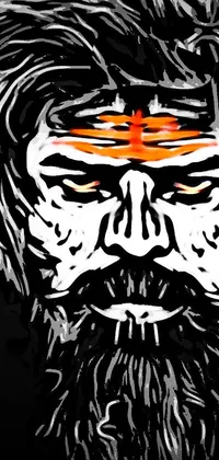 Get an eye-catching vector art live wallpaper for your phone featuring a bearded man with a cross on his forehead