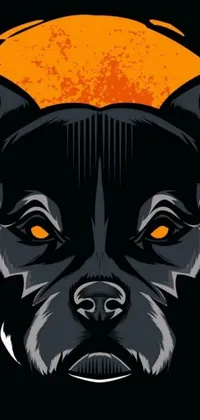 This phone live wallpaper features a striking image of a black dog with yellow eyes on a black background