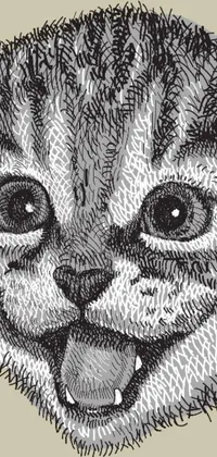 Download this remarkable live wallpaper for your phone today! It features a beautiful black and white stipple drawing of a cat's face with an adorable tiny nose and tongue sticking out