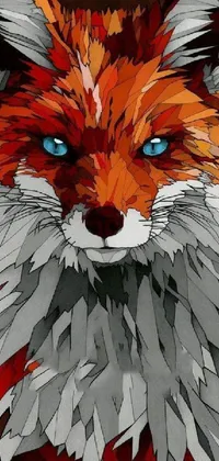This phone live wallpaper showcases a stunning polygon art design of a red fox with captivating blue eyes
