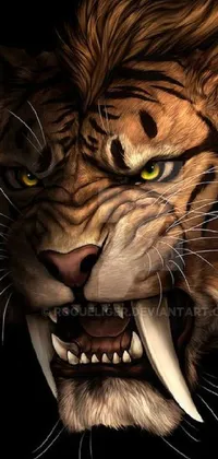 Looking for a powerful and captivating live wallpaper for your phone? Check out this stunning digital painting of a tiger's face on a black background, featuring intricate details of its fur