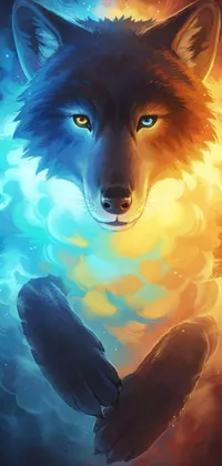 This phone live wallpaper features a stunning painting of a wolf with mesmerizing glowing eyes
