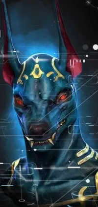 This phone live wallpaper features a close-up view of a blue dog wearing a mask
