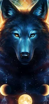 Enhance your phone's background with this captivating live wallpaper design, featuring a stunning image of a majestic wolf howling against a full moon background