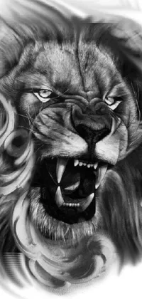 This mesmerizing black and white live wallpaper showcases a stunning lion tattoo design that's all the rage on Artstation
