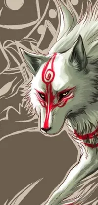 This wolf live wallpaper showcases a stunning anime-style drawing of a fierce wolf adorned with red paint on its face, perfectly blending ancient and atla elements