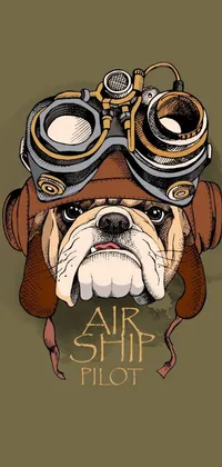 This phone live wallpaper shows a vector art image of a dog wearing goggles and sporting vintage pilot clothing