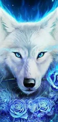 This phone live wallpaper showcases a majestic white wolf with icy blue eyes that captures the essence of the wilderness