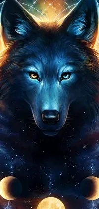 Immerse yourself in the mesmerizing beauty of this wolf-themed phone live wallpaper