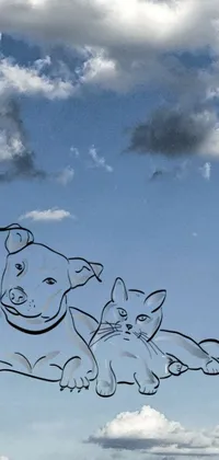 Looking for a unique and stylish live wallpaper for your phone? Check out this amazing design featuring two dogs and a cat playing in the sky