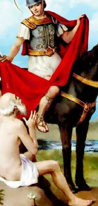 This phone live wallpaper showcases a stunning Renaissance painting of a man riding a horse