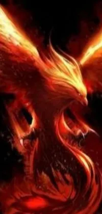 This phone live wallpaper is a stunning depiction of a fire bird in flight