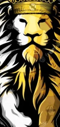 This live wallpaper boasts a fierce lion with a crown on its head rendered in vector art by a skilled digital artist