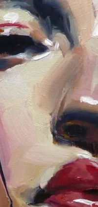 This phone live wallpaper showcases a striking close-up of a painting of a woman's face