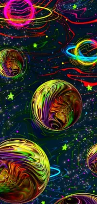 Get lost in a mesmerizing display of rotating planets with this psychedelic live wallpaper