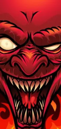 This phone live wallpaper features a devil face in vector art style, surrounded by flames