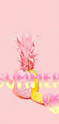 This phone live wallpaper boasts a bright and playful design featuring a lifelike yellow pineapple atop a soft pink background that exudes a warm and feminine vibe