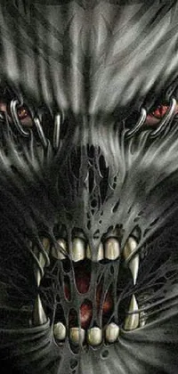 This phone live wallpaper showcases a demonic face with a black background in a gothic, horror-themed style