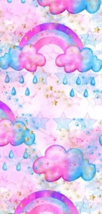 This live wallpaper features a charming watercolor design with clouds and rainbows in pastel colors