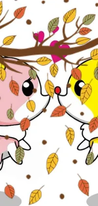 This lovely live wallpaper features two cats standing beneath a towering tree amidst a beautiful autumn leaves background