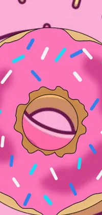This phone live wallpaper features a vibrant pop art concept art of a pink donut on a matching background