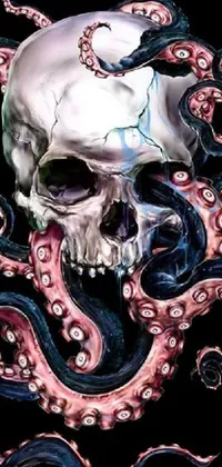 This live wallpaper features a Gothic-inspired art design with a skull and tentacles against a black background