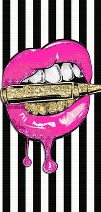 This lively phone wallpaper features a striking pop art design, with a bright pink pair of lips taking center stage