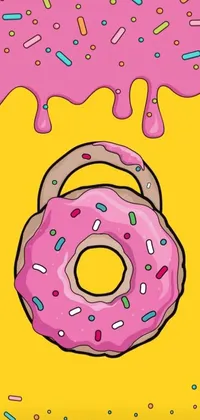 This live wallpaper features a pink donut with sprinkles rotating slowly against a bright yellow background