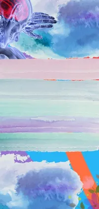 This live wallpaper showcases a breathtaking digital painting of a surfer on a colorful board