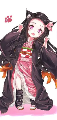 Get mesmerized by this stunning phone live wallpaper featuring an anime girl wearing a beautiful kimono