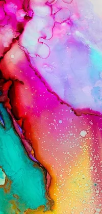This phone live wallpaper showcases a stunning abstract painting created using alcohol inks on parchment