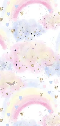 This stunning live wallpaper features a captivating pattern of rainbows and hearts against a white background
