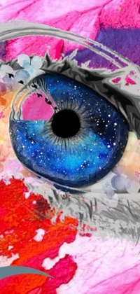 Add some color and personality to your phone with this stunning live wallpaper! The main feature of the wallpaper is an up-close shot of a person's eye, presented in vibrant blue and pink colors