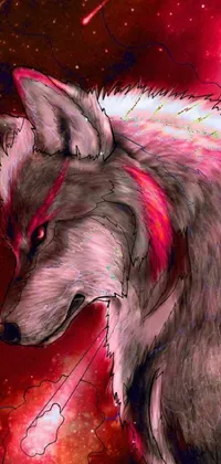 This phone live wallpaper showcases a stunning digital painting of a wolf with wings in an anime style
