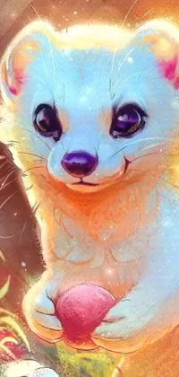 Discover a stunning live wallpaper for your phone featuring a beautiful airbrush painting of a weasel holding an apple