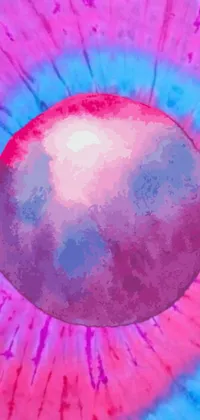 This phone live wallpaper features a stunning pink and blue tie dye pattern resembling the swirling of colours with a surreal circular planet in the background