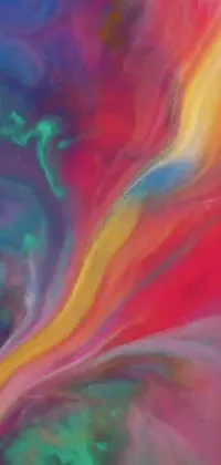 This live phone wallpaper features a vibrant digital painting of a surfer riding a colorful wave