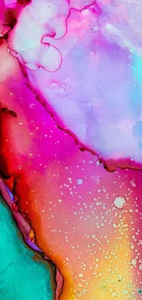 This phone live wallpaper showcases a close-up of a colorful abstract art piece created using alcohol ink techniques