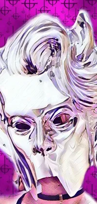This phone live wallpaper features a mesmerizing digital painting of a woman wearing a mask