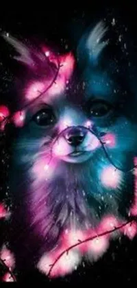 This phone live wallpaper features a beautifully detailed airbrush painting of a loyal dog sitting under a starry sky