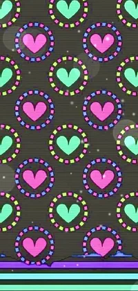 Looking for a fun and eye-catching phone wallpaper? Look no further than this colorful heart pattern on a sleek black background