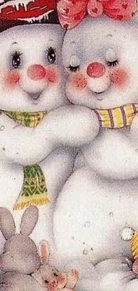 Looking for a charming live wallpaper for your phone? How about a cute pair of snowmen embracing each other against a wintery backdrop? This delightful scene is captured in 240p detail, accompanied by a sweet bunny