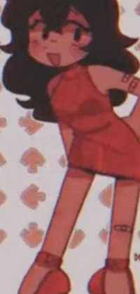 Add some depth to your phone screen with this vibrant live wallpaper featuring a cartoon drawing of a woman in a red dress