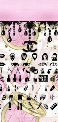 Get stylish with this pink-hued live wallpaper for your phone! Featuring an array of women's accessories set against a baroque backdrop, the design sports ultra-detailed faces and eyes that add a touch of luxury to your phone's screen