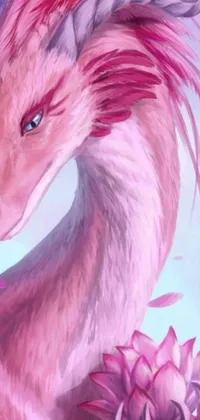 Discover the enchanting phone live wallpaper showcasing a stunning digital painting of a pink-haired dragon