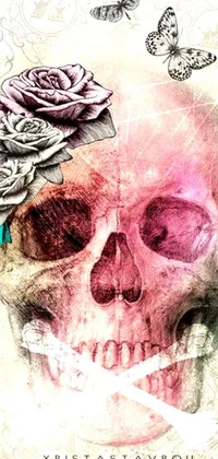 Looking for an edgy phone wallpaper? Look no further than this skull with roses and cigarette design! The medium-level detail and texturized colors make it a standout choice for anyone wanting something unique