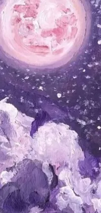 This phone live wallpaper depicts a painting of the full moon and clouds using acrylic colors