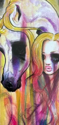 This live wallpaper for your phone features an eye-catching painting of a woman and a horse